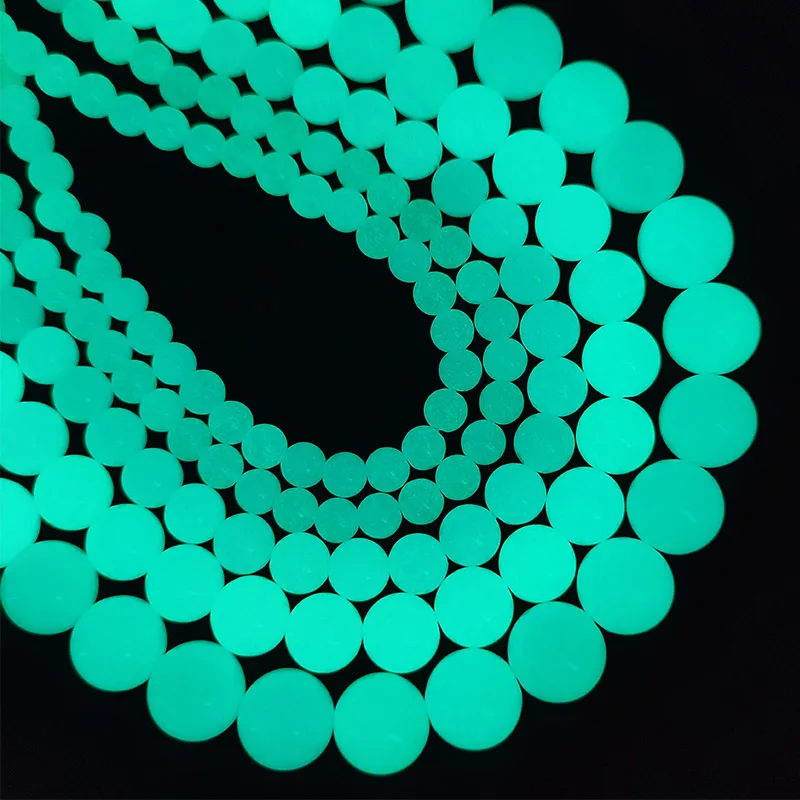 JHNBY Luminous Green/Blue Round Natural Stone 6/8/10/12MM Glow In The Dark Spacers Loose Beads For Jewelry Making DIY Bracelets