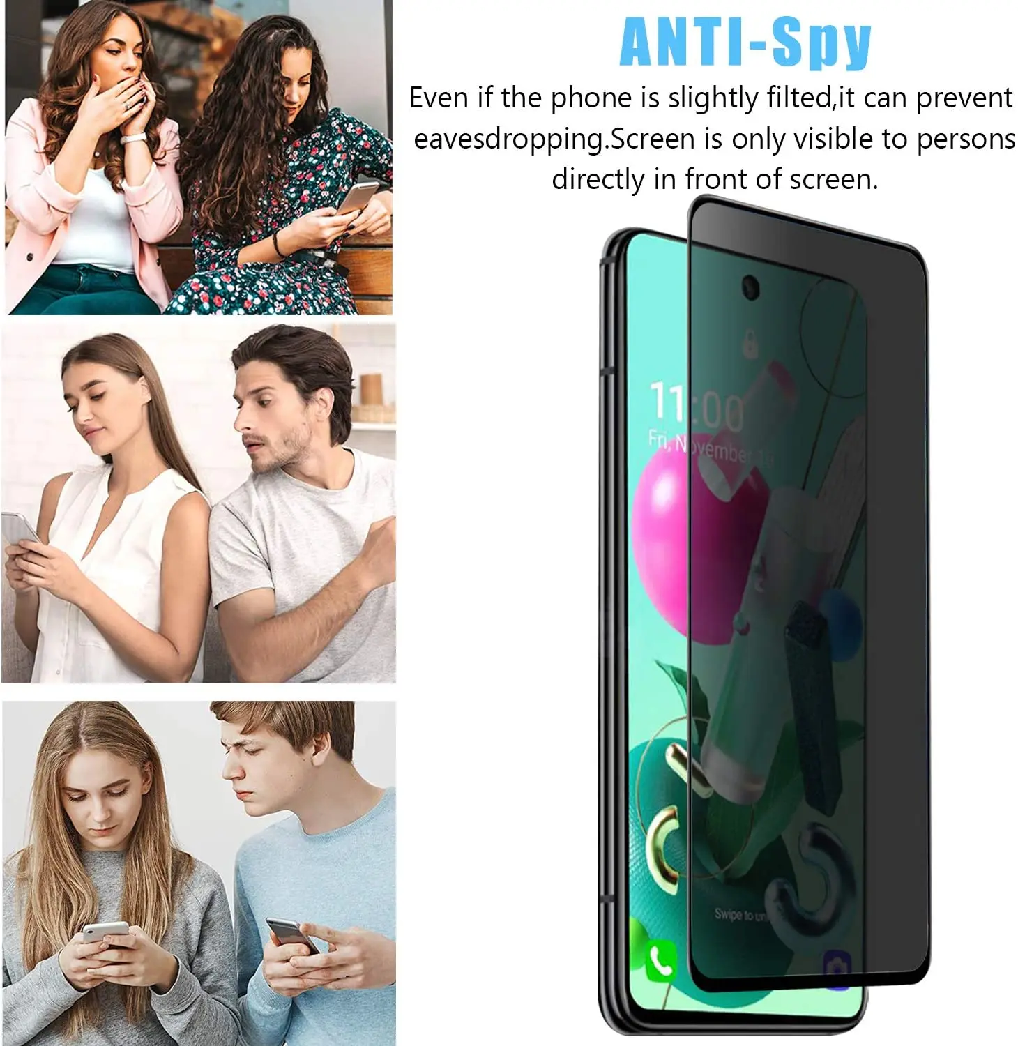Privacy Filter Tempered Glass Film AntiSpy Shield Screen Protector for LG Q92 K92/LG K42 K52 K62 Q52