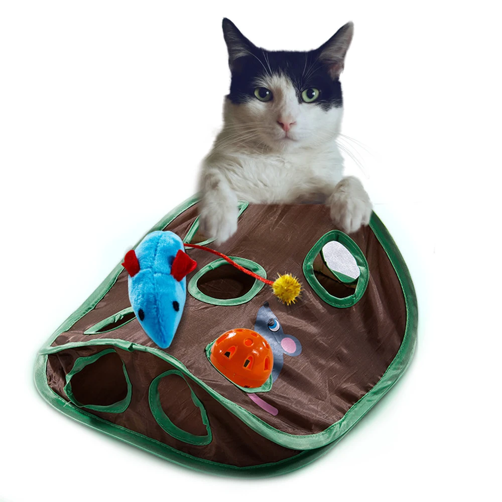 Pieghevole Cat Tunnel Tube Kitten gioca tenda Pet Cat topi caccia giocattoli Kitty Intelligence sviluppa giocattoli con campanelli per topi 9 fori