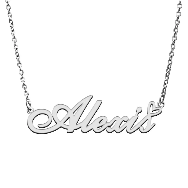 Alexis Heart-Shaped Decor Name Necklace for Women Stainless Steel Personalized Jewelry Nameplate Pendant for Mom And Girls Gift