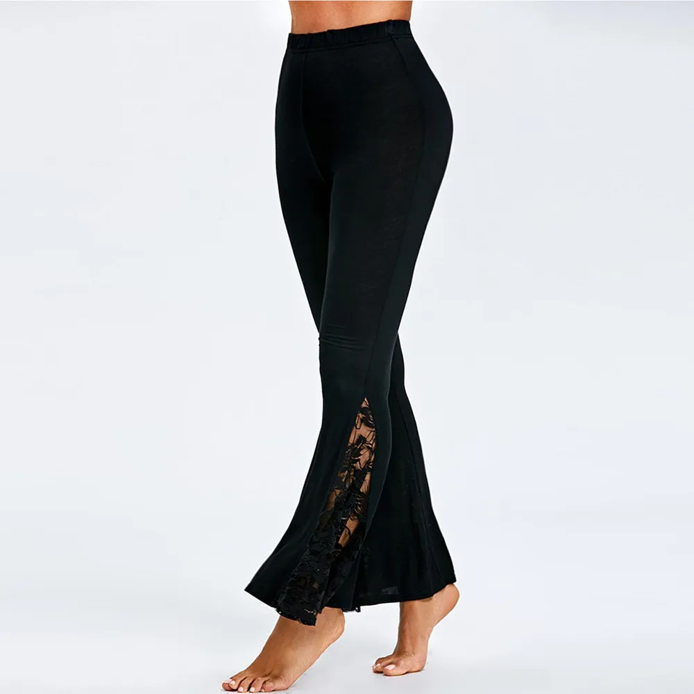 Leggings Loose Trousers Sexy Hot Pants Womens High Waist Lace Insert Wide Leg Pants