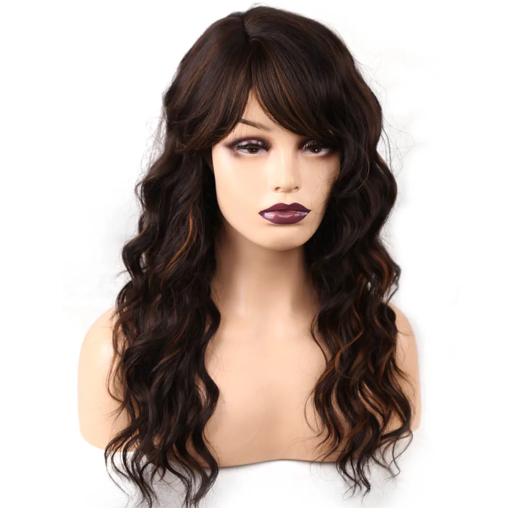 Amir Synthetic Long Fluffy Curly Wavy Hair Wigs for Women Ombre Wig with Bangs Natural Black Blonde Brown Cosplay Party Wig