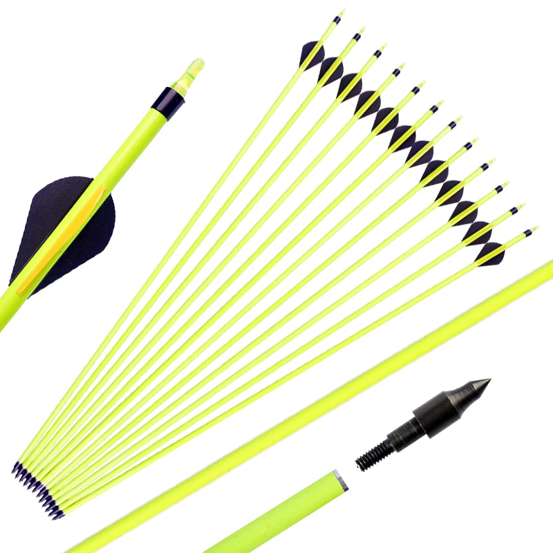 12 Hunting Crossbow Arrows Archery Yellow Axis Carbon Arrow 30 Inch Composite Bow Recurve Bow with Exchangeable Arrows