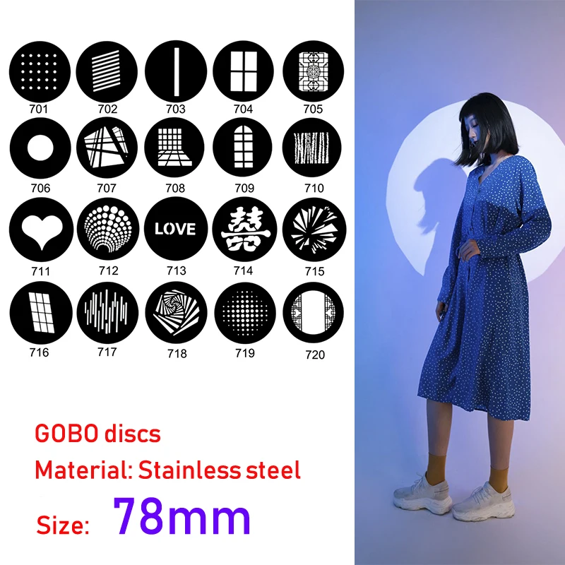 78mm GOBO discs Shadow Mask Cutting light neatly Project pattern adding texture  background  layer picture Apply to PJ-FZ60