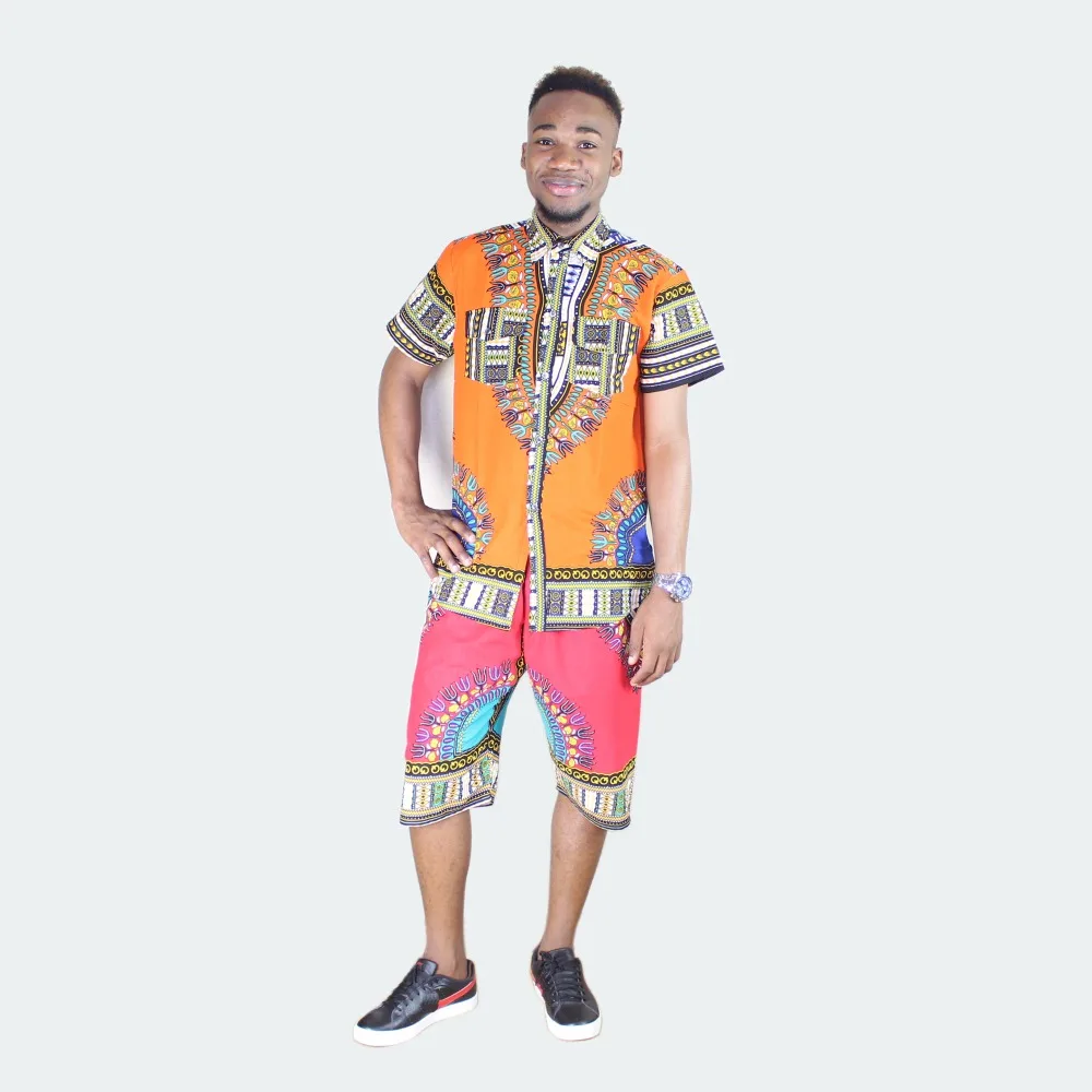 African Dashiki Unisex Fashion African Orange 100% Cotton Single Breasted Fashion Orange Dashiki Tops Shirts