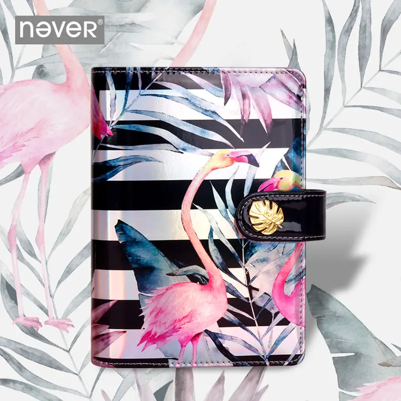 New Yiwi Never Flamingo A6 Waterproof  PU leather Notebook Binder Planner With Filler Pages