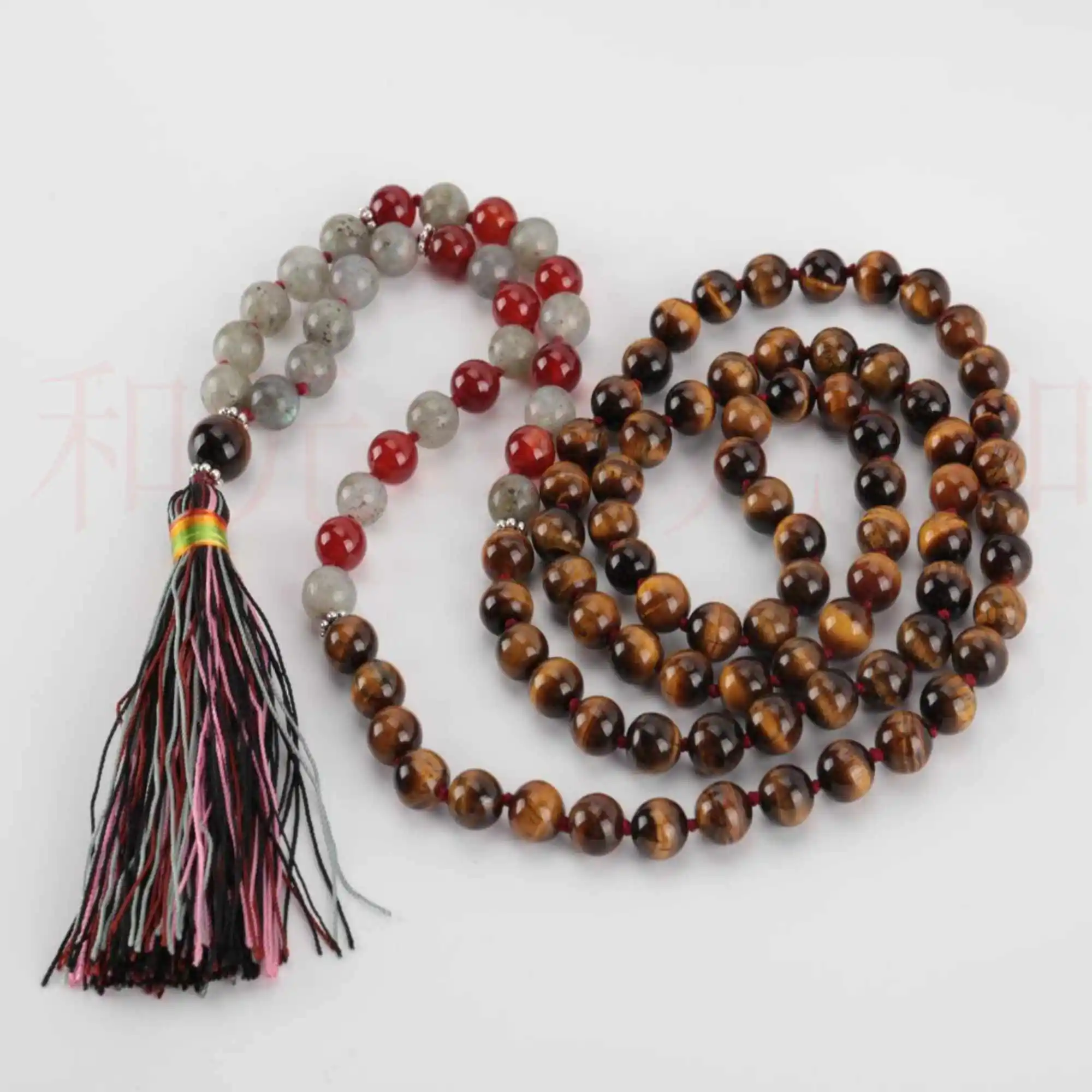 8mm natural 108 knot tiger eye stone moonstone red agate necklace Yoga Mala Beads Opera length Healing Bohemian Rustic Prayer