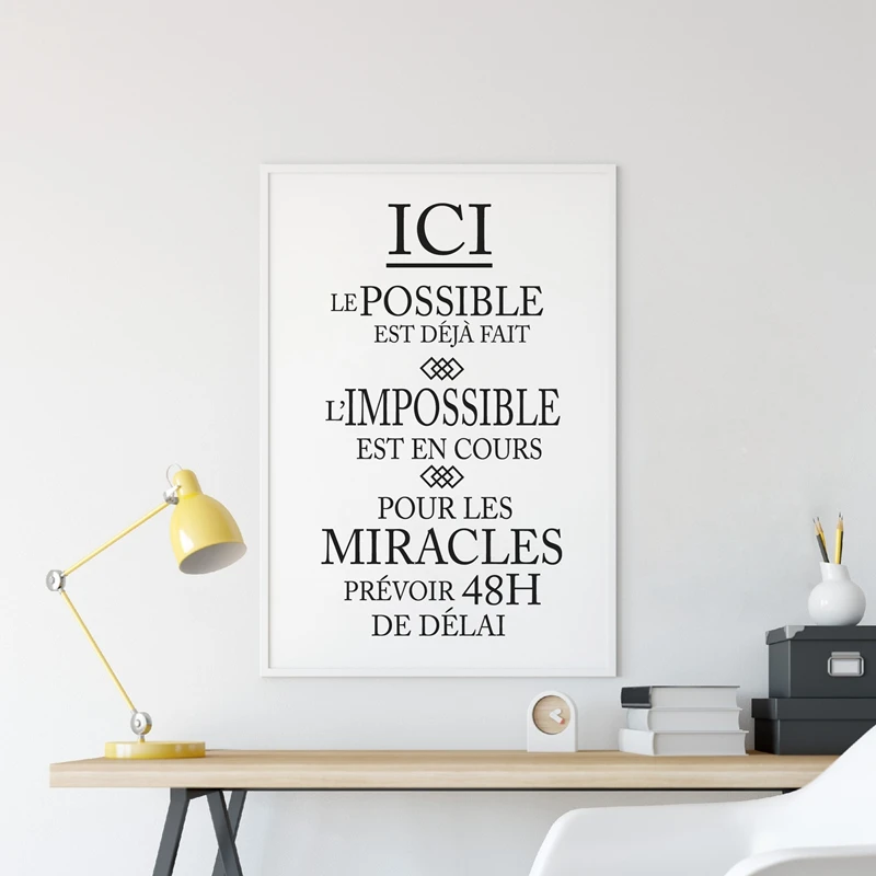 French Inspiration Quote Canvas Art Poster Prints l'impossible est en cours Modern Art Painting Picture Office Wall Art Decor