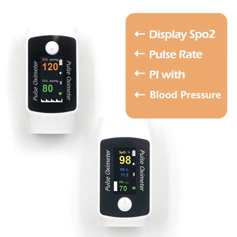 Digital Fingertip Pulse Oximeter & Blood Pressure Monitor 2 in 1 with Bluetooth Household Fingertip OximetroPressure Meter OLED