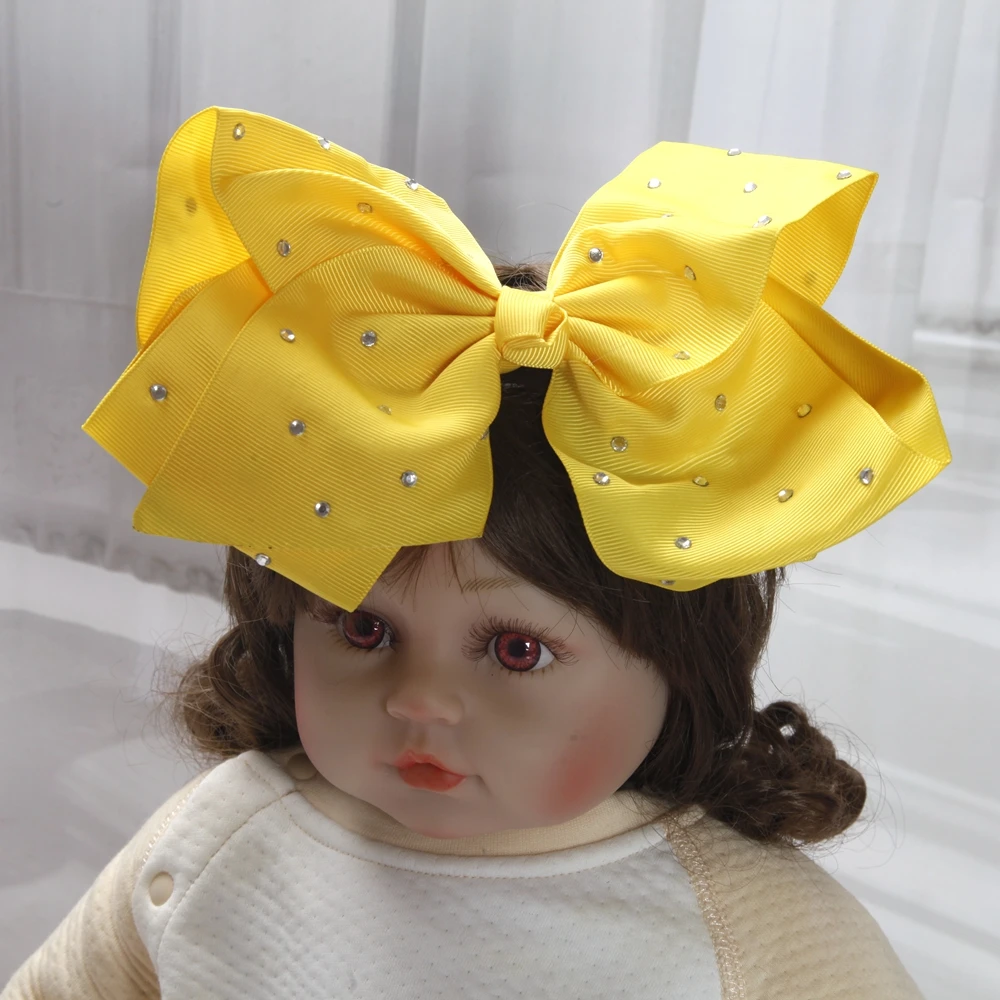 8 Zoll Große Haarschleifen für Babymädchen und Kinder, Weiche Schleifen mit Strass-Knoten, Haarbänder, Baby-Haaraccessoires, Kinder-Kopfschmuck – Detail 6