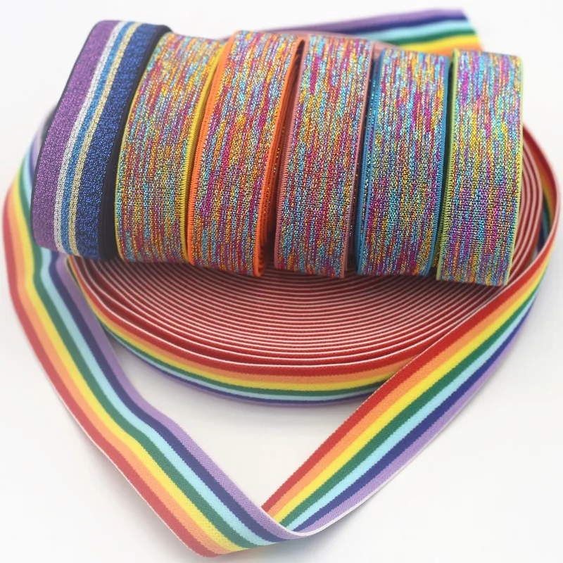 Glitter Rubber Elastic Band 25mm Colorful Stripe Webbing Waist Band DIY Handmade Sewing Headdress Clothing Case Bag Accessories