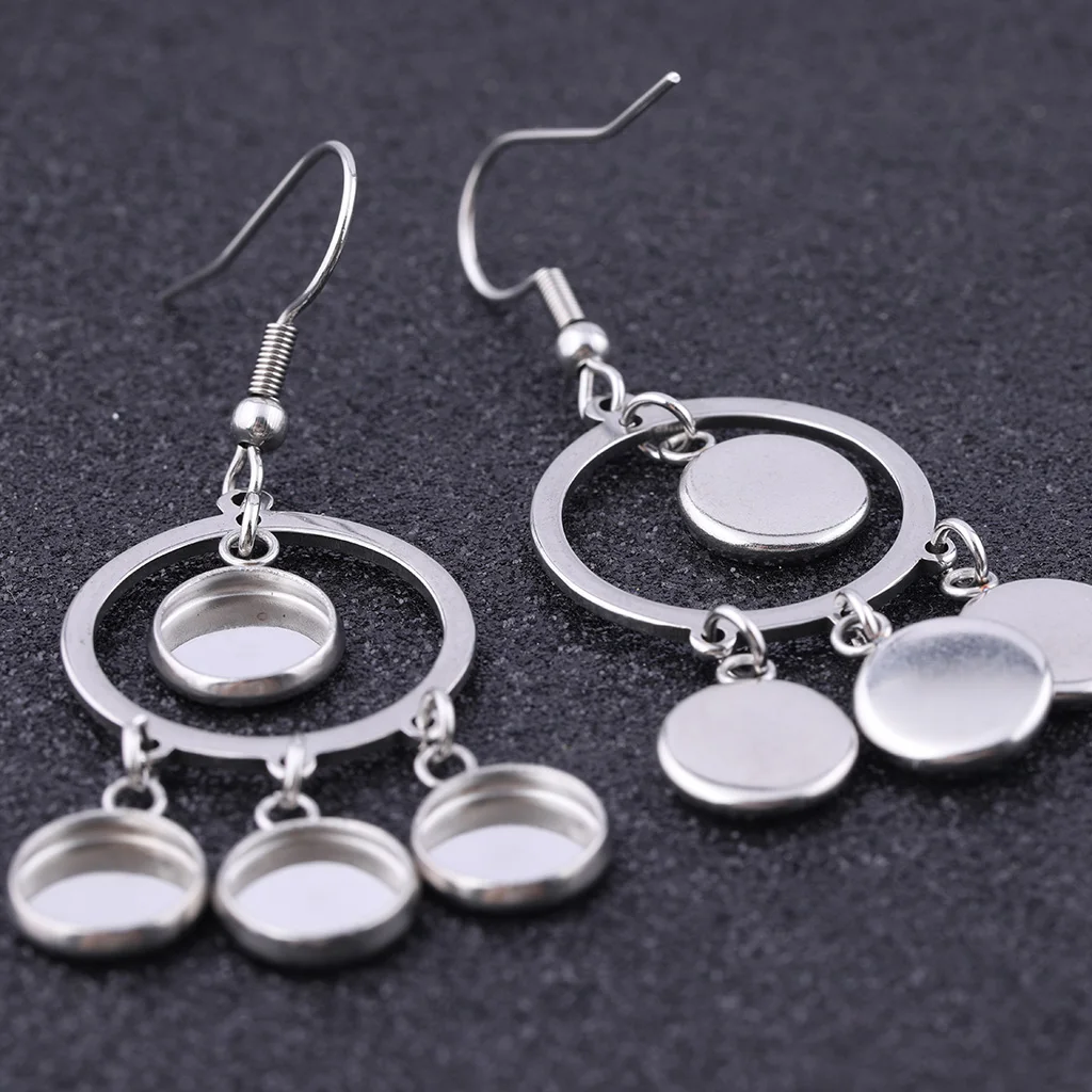 6pcs Stainless Steel Fitting 8mm Round Cabochon Earring Base Setting Blanks Diy metal materials for earrings making