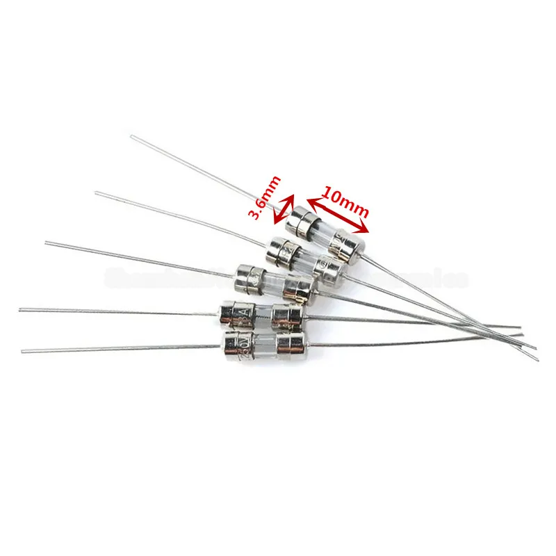 Fusible de tubo de vidrio de soplado rápido, rotura rápida con pin 3,6x10mm, 0,5a, 1A, 1,5a, 2A, 3A, 3,6, 4, 5, 6,3a, 8, 10, 12, 15, 20A, AMP, 3,15