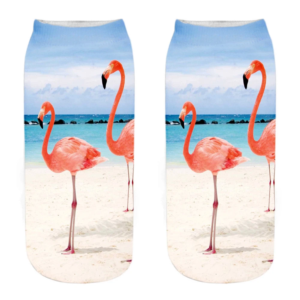 Funny 3D Printing Cute Happy Flamingo Daily Life Series Short Ankle Socks Colorful Sokken Gift Dropship