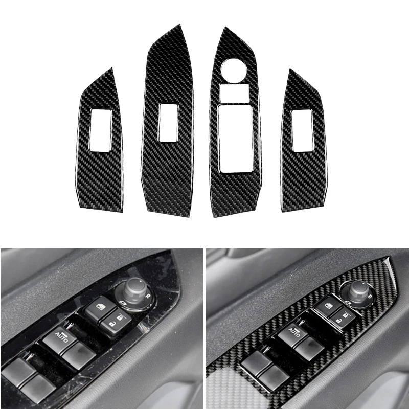 4pcs Real Carbon Fiber Car Styling Window Switch Door Armrest Panel Cover Protective Trim For Mazda CX-5 CX5 2017 2018 ONLY LHD