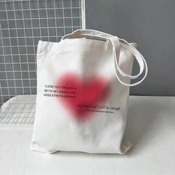 Korea Ulzzang art gothic school bag y2k anime canvas bag large capacity casual shopper bag Ins heart Harajuku women shoulder bag