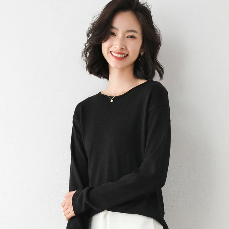 

MRMT 2024 Brand New Women's Spring Autumn T-shirt Comfortable Round Neck Korean Loose Sweater Versatile Bottomed T-shirt Women