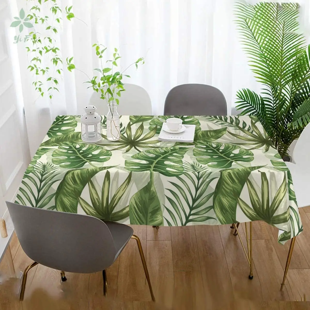 

Tropical Monstera Palm Leaf Art Rectangular Table Cover For Dining Room Kitchen Decor