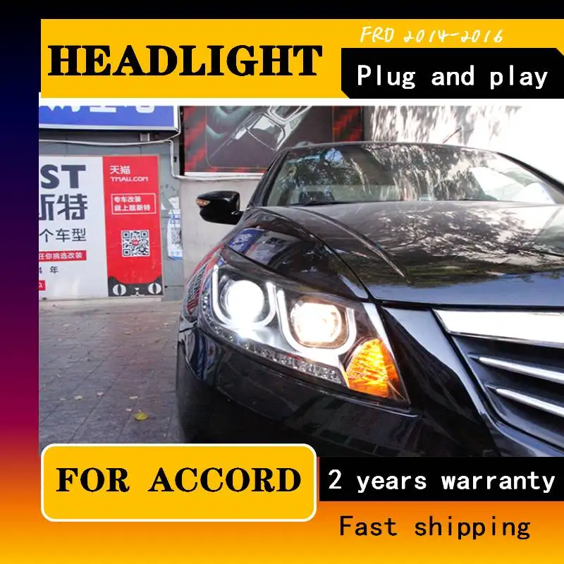 Car Styling For Honda Accord Headlights 2014-2016 Accord 8 LED Head Lamp DRL Bi Xenon LED Daytime  Light Angle Eye Accessories