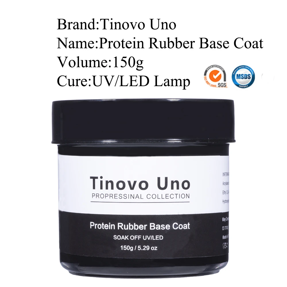 Tinovo Uno 150g Protein Rubber Base Coat UV Nail Gel Polish Thick Strong Long Lasting Pedicure Nails Primer Glue Clear Manicure