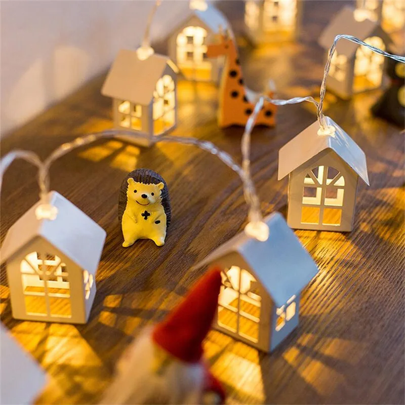 2M 10 LED Fairy Wood House Light String Garland Wedding Party Christmas Decoration Navidad Kerst Noel New Year 2024 Home Lamps