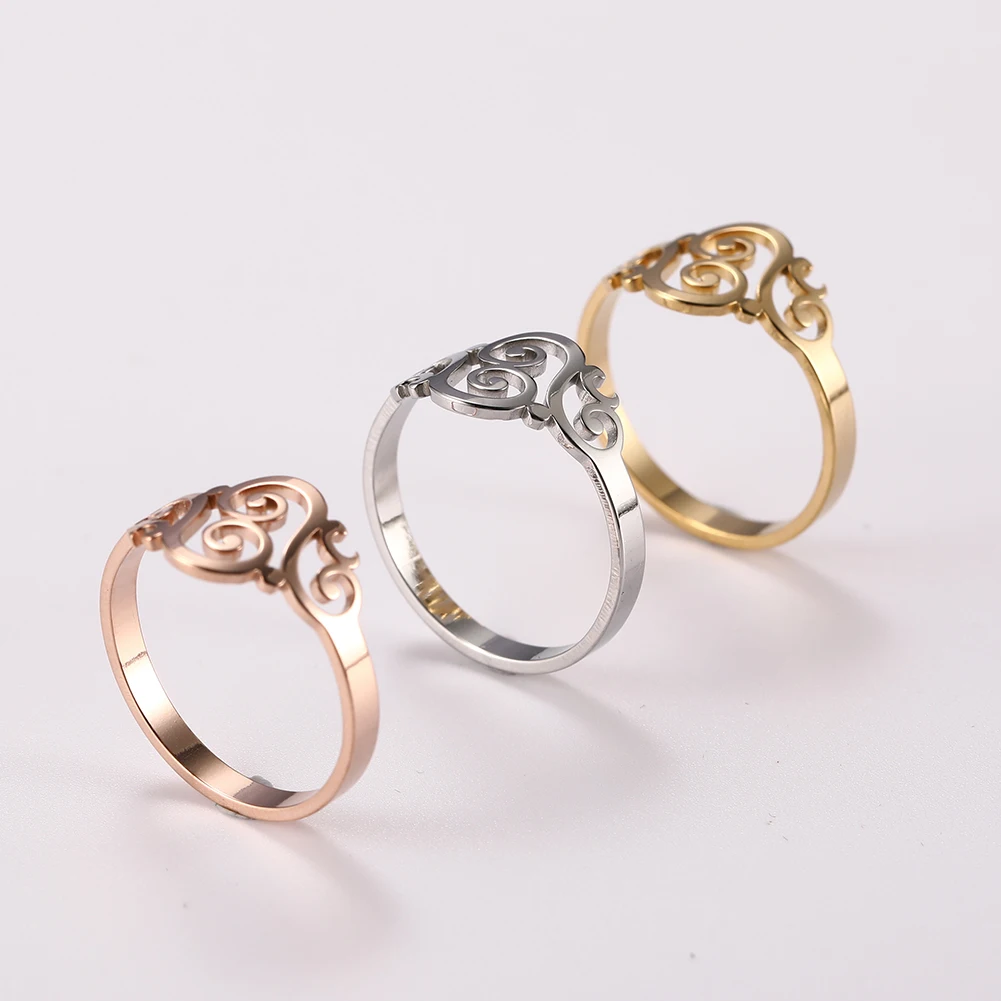 Cazador Vintage Flower Filigree Ring Women Gold Color Stainless Steel Finger Rings Jewelry Anniversary Birthday Mother Gift