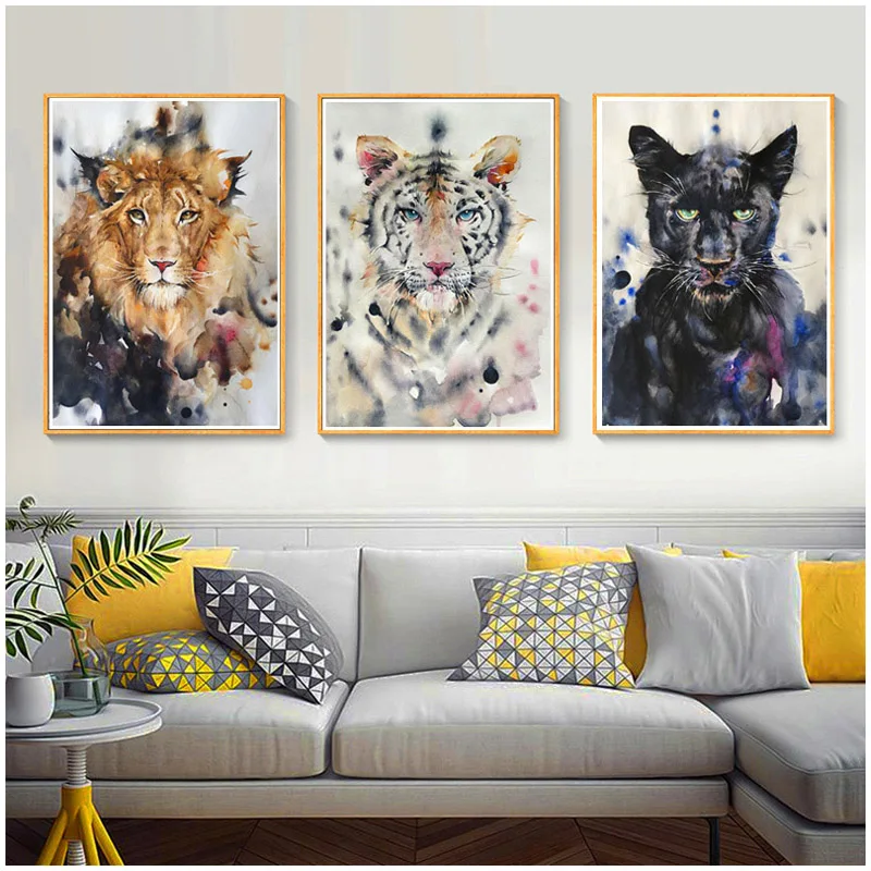 

Watercolor Panther Tiger Lion Nordic Diamond Painting 5D Diy Animal Diamond Embroidery Cross Stitch Living Room StickerZP-2785