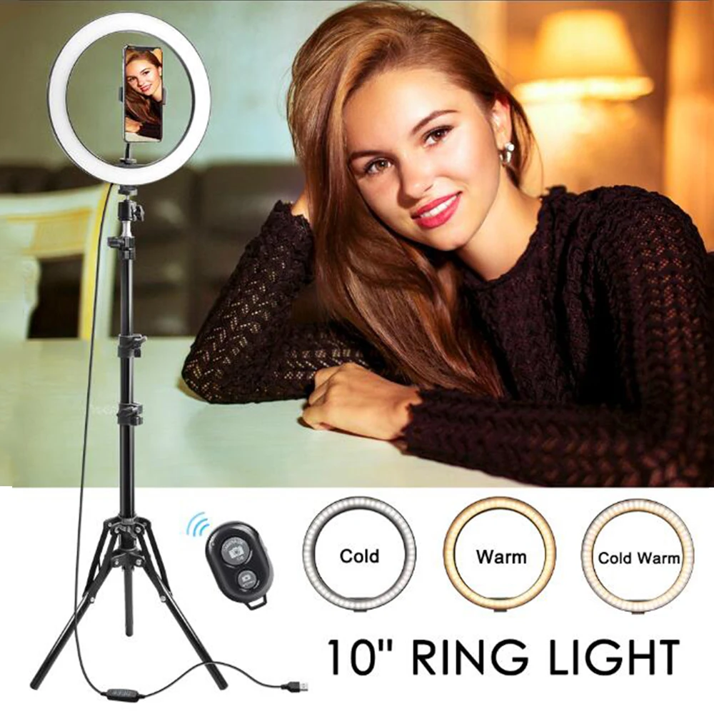 

Foleto LED Ring Lamp 6/8/10" Dimmable Selfie Ring Light with Tripod Stand and Phone Holder for Phone Live Stream Make Up YouTube