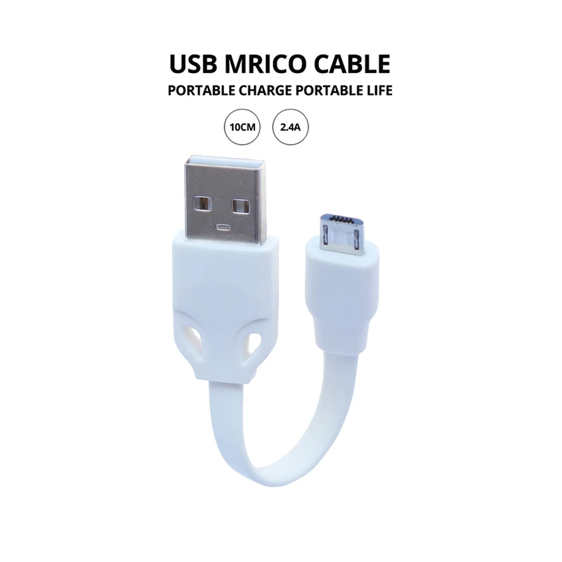 Two Pieces Micro USB 10cm Short Cable Soft Flat TPE Data and Charging Cable Cord for Sync charging