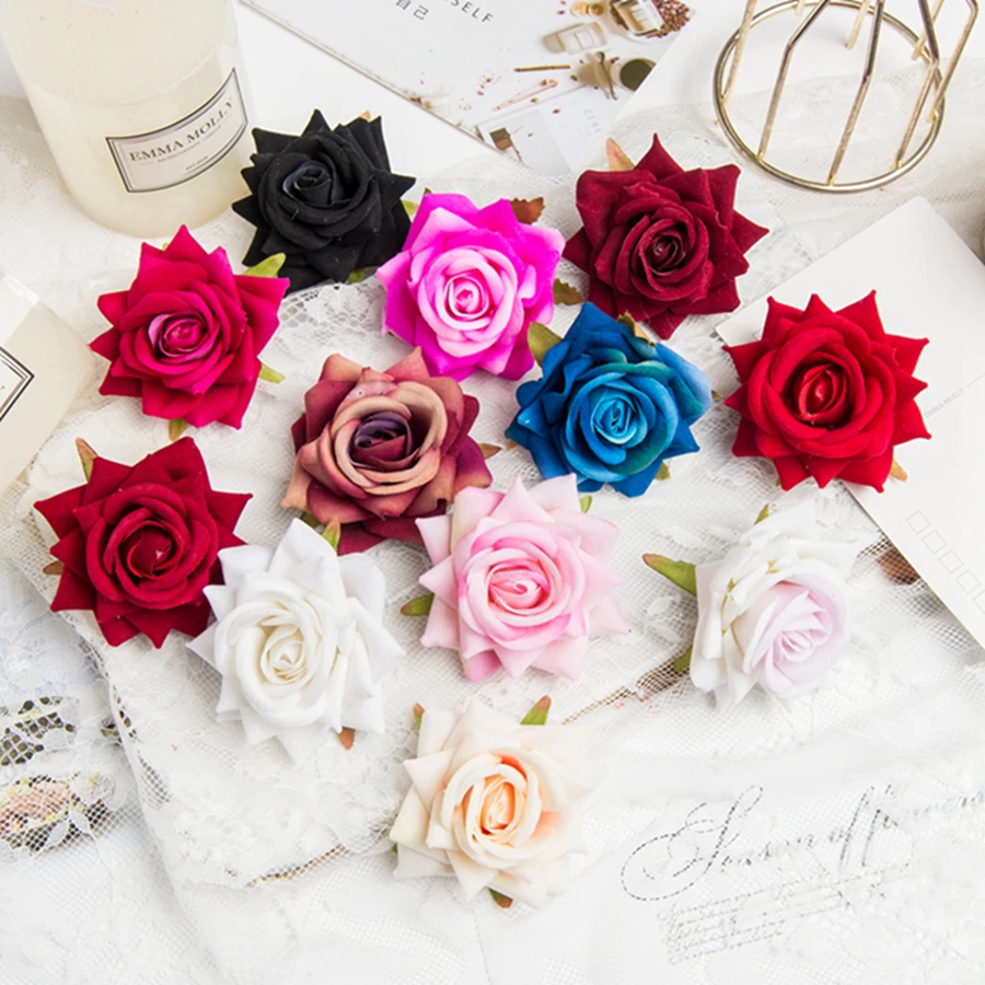 

10PCS High Quality Flannel Roses Head Wedding Scrapbooking Diy Crafts Christmas Home Decoration Wall Wreath Artificial Flowers