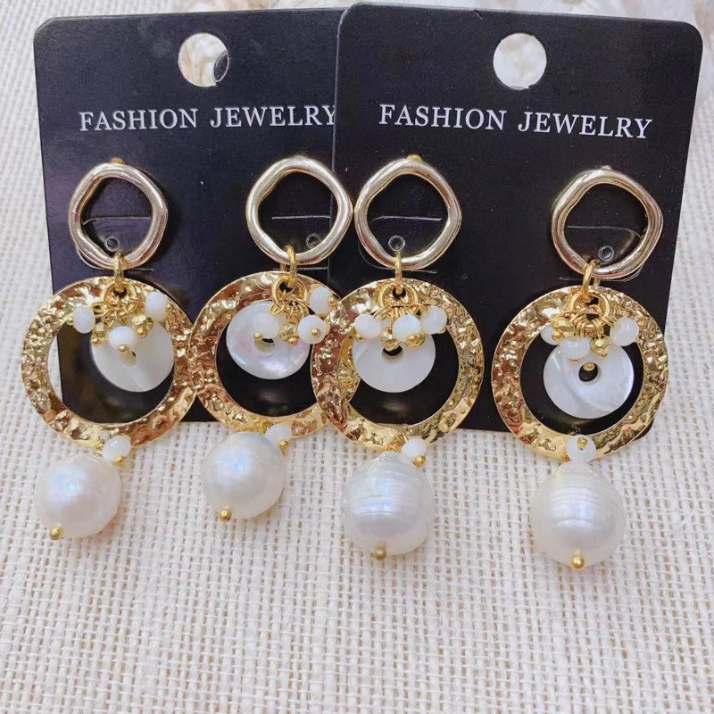 

Handmade Natural Pearl Shell Earrings For Women Wire Wound Ring Trendy Dangle Earring 3Pair Earring Wholesale