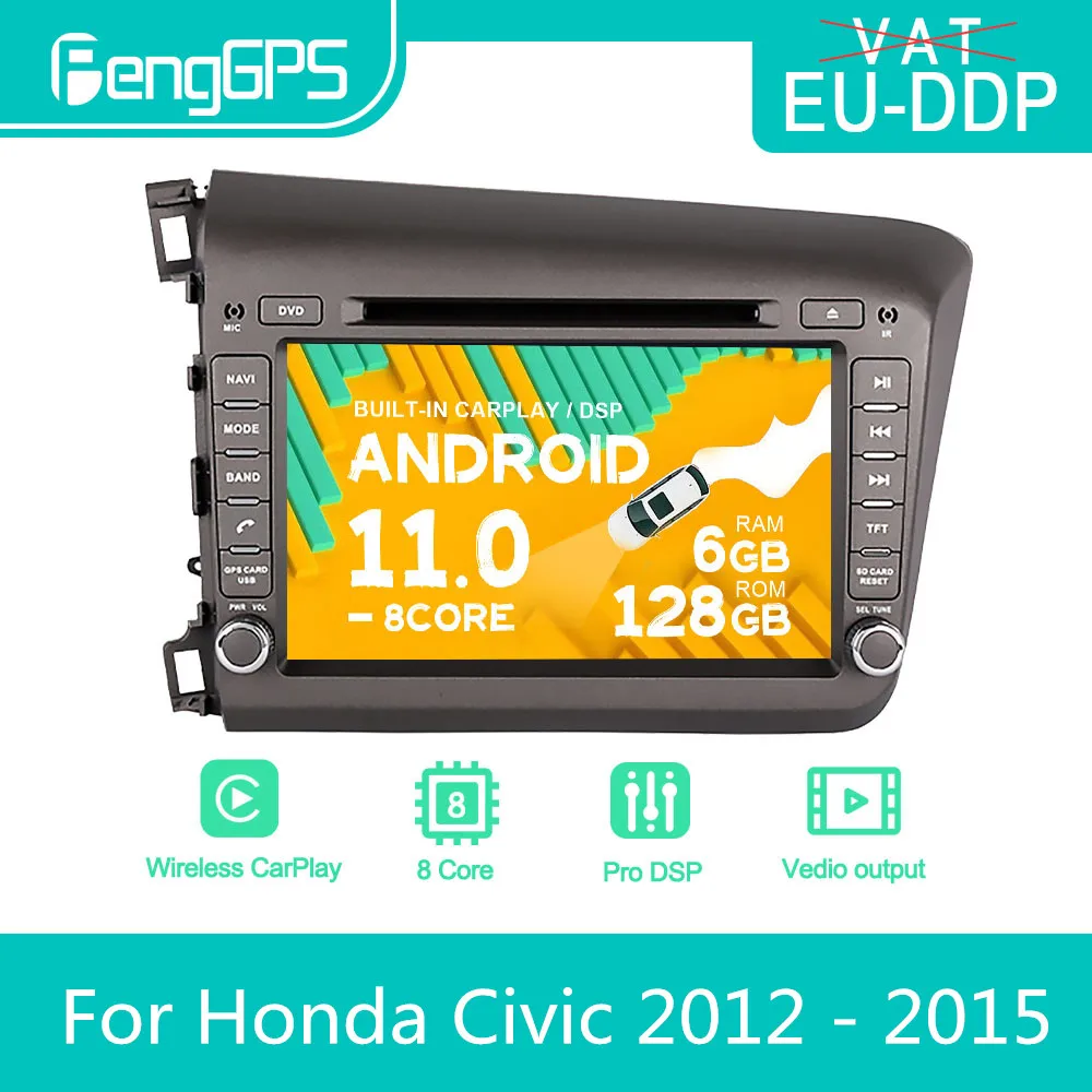 For Honda Civic 2012 - 2015 Android Car Radio Stereo DVD Multimedia Player 2 Din Autoradio GPS Navi PX6 Unit Touch Screen