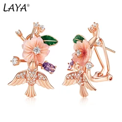Laya 925 Sterling Silver Summer Hot Style Luxury Jewelry High Quality Zircon Natural Shell Flower Leaf Enamel Earrings For Women