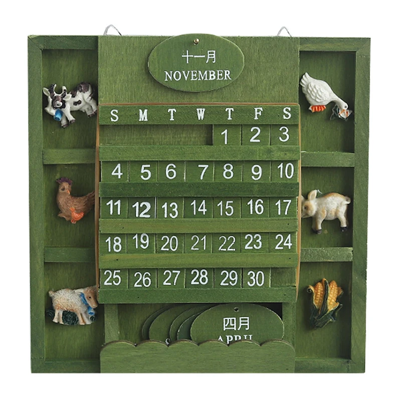 Creative Hanging Wooden Calendar Groceries Months Weeks Cognition Handicraft Permanent Calendar With Animal Decoration