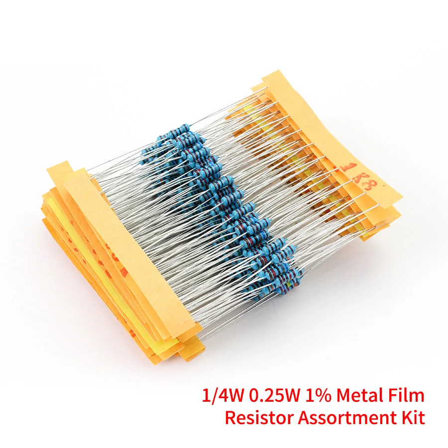 500 pcs/lot 50 valeurs 1/4 W 0.25 W 1% Kit d'assortiment de résistances à Film métallique 1R-10mR 1ohm-10Mohm kit d'échantillons de résistances