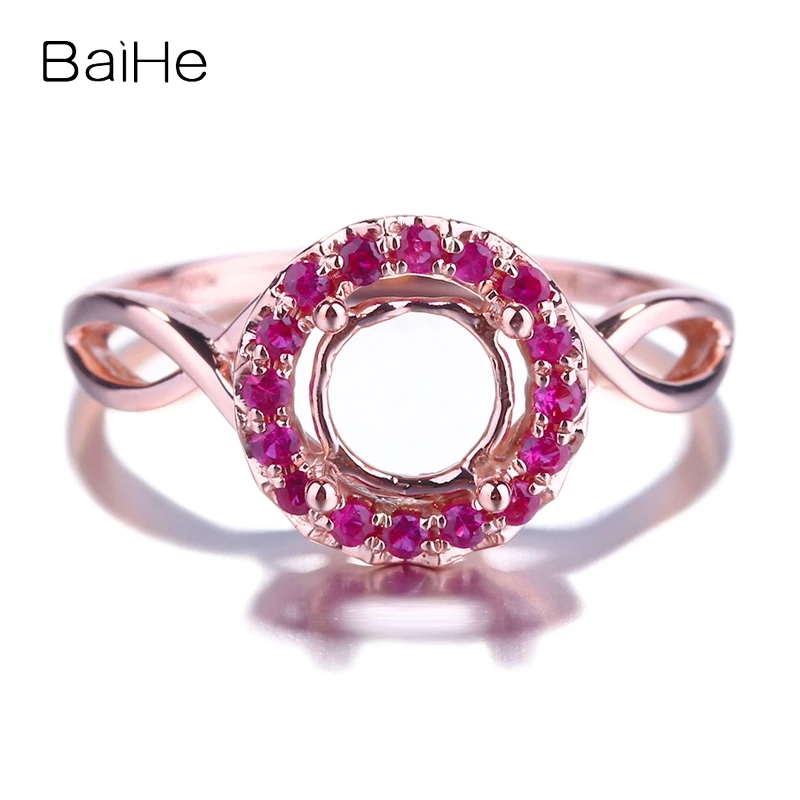 

BAIHE Solid 14K Rose Gold(AU585) Certified Round Cut Engagement Women Trendy Fine Jewelry Elegant unique Semi Mount Ring