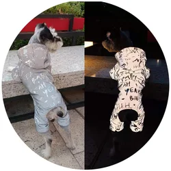 Winter Reflective Overalls Chihuahua Jumpsuit Waterproof Dog Clothes One-piece Four-legged Letter Fleece Jumpsuites pet clothing