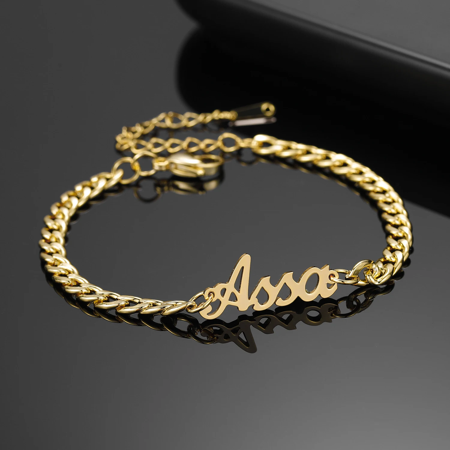 Personalized Name Bracelet 18K gold plated Stainless Steel Curb Chain Custom Bracelet&Bangle Handmade Men Jewelry For Women Gift