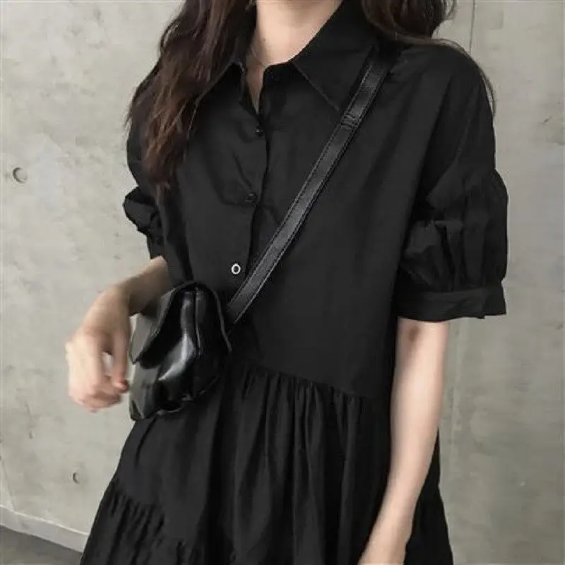 Skirt Women\'s Spring and Summer Loose Skirt A- Line Black Dress Women\'s Mid-Length Woman Dress Vestido De Mujer Femme Robe