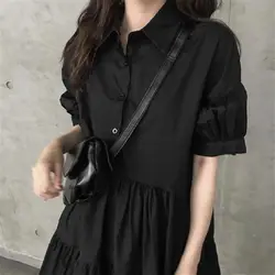 Skirt Women's Spring and Summer Loose Skirt A- Line Black Dress Women's Mid-Length Woman Dress Vestido De Mujer Femme Robe