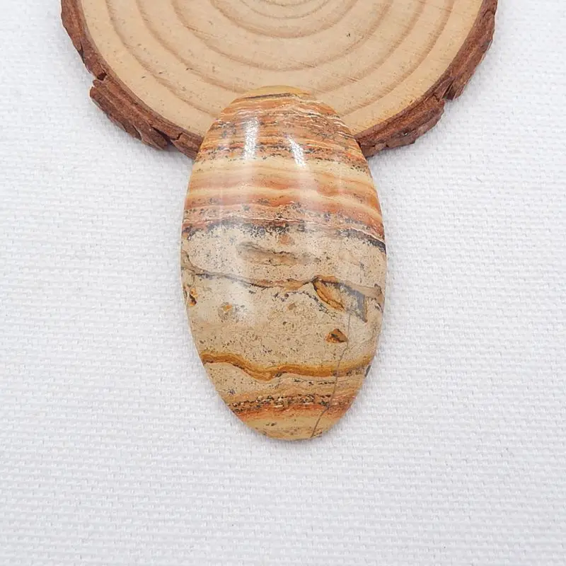 Semi-Precious Stone Cabochon Natural Stone Picture Jasper DIY Jewelry Making 49x28x6mm 13g