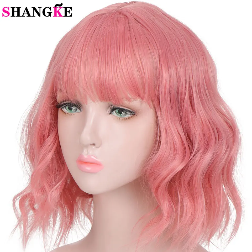 SHANGKE Synthetic Short Water Wave Cosplay Bob Wig with Bangs Heat-resistant Fiber Lolita Wigs For Women Daily Women\'s wigs