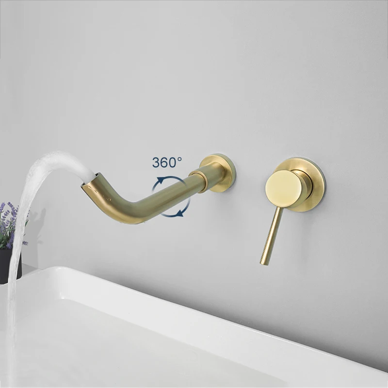 

Solid Brass Basin Faucet Concealed Wall Mounted Bathroom 360° Free Rotate Spout Single Handle Hot Cold Water Bath Sink Mixer Tap