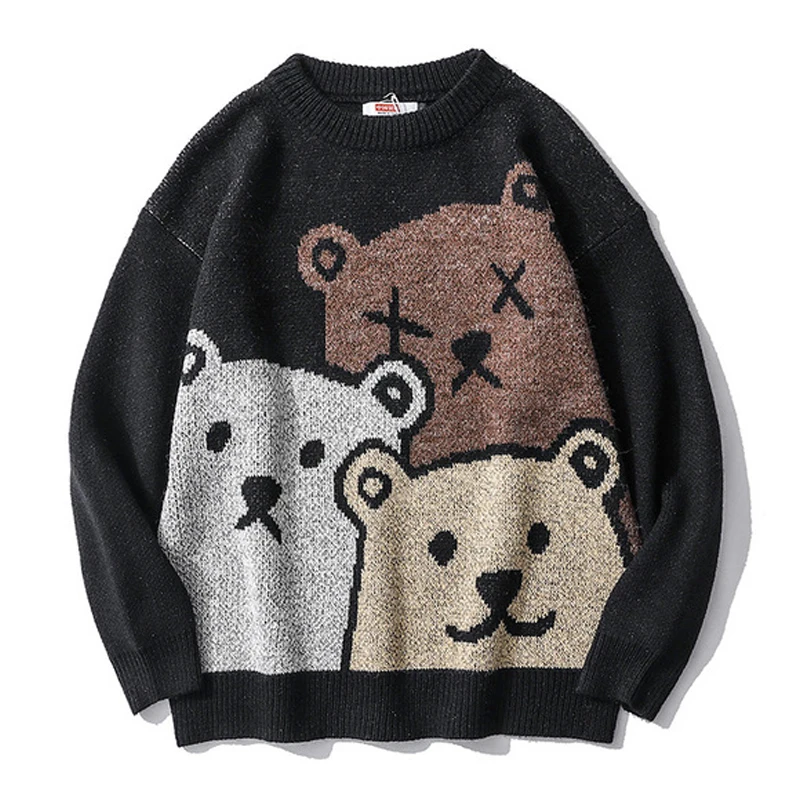 

Cartoon Bear Sweater Men Loose Harajuku Korean Style Knitted Pullovers Couple Oversized Fashion Ropa Hombre Spring&Autumn Coat