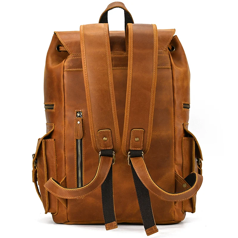 New Arrivals Leather Backpack Luxury Man Real Cowskin Travel Bag Men Male Vintage Backpack 17 Inch Laptop School Bag Daypack Man