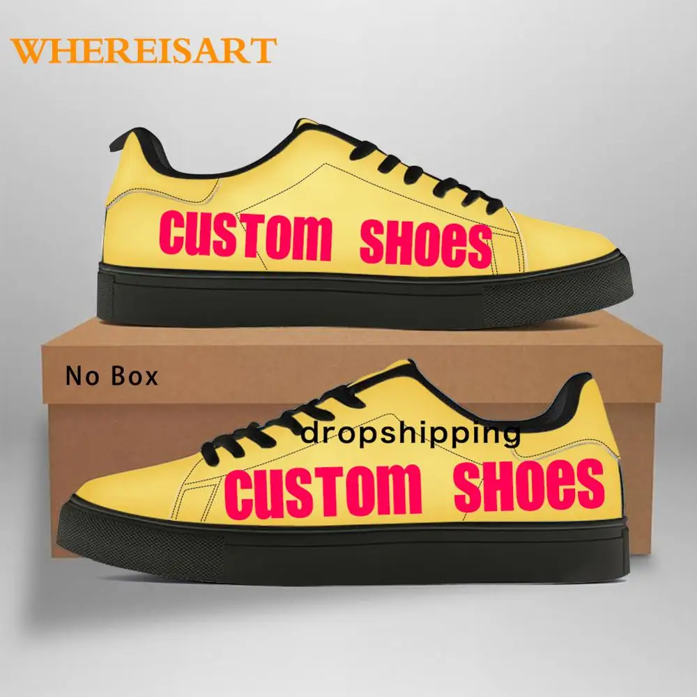 WHEREISART Women Canvas Shoes Customized Logo Image Casual Lace Up Sneakers 2021 Ladies Black Sole Flats Footwear Dropshipping