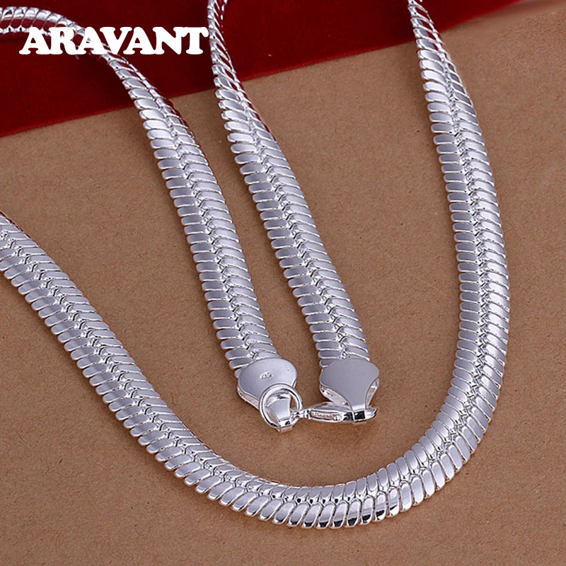 Aravant 925 Silver 10MM 20inch Flat Snake Chain Necklace For Men Women Fashion Jewelry