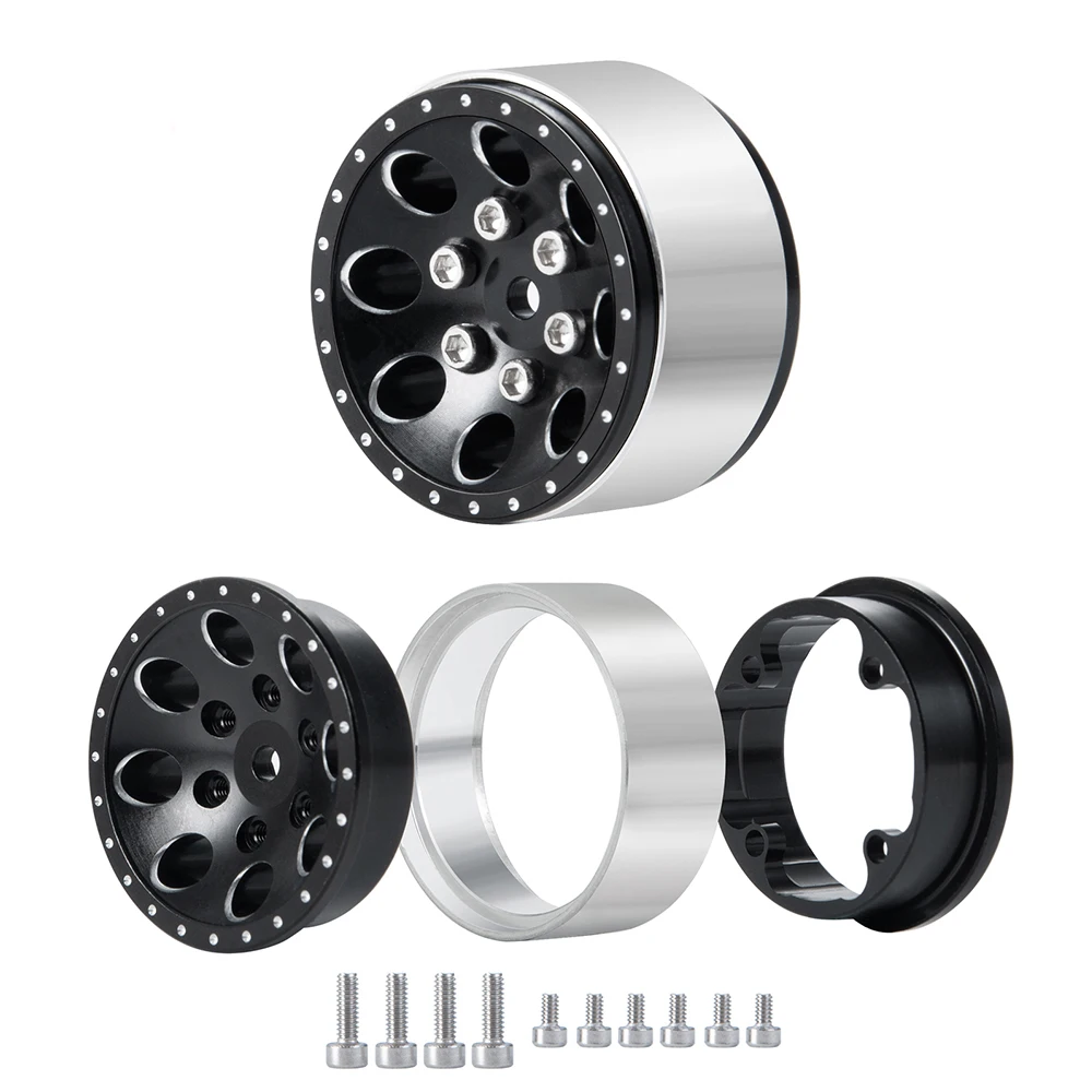 AXSPEED 4Pcs Black 1.0'' Metal Beadlock Wheel Rims Hubs for Axial SCX24 90081 AXI00001 AXI00002 1/24 RC Car Truck Accessories