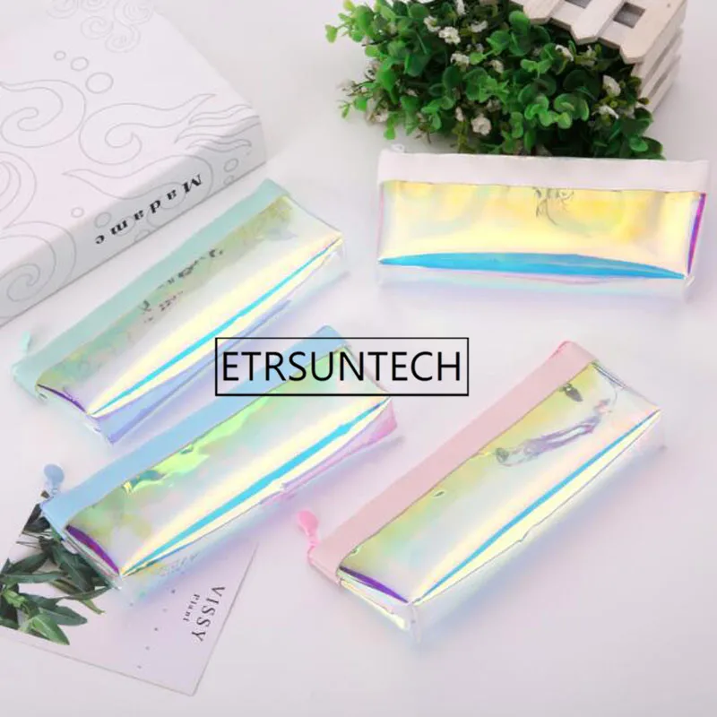 50pcs Creative Holographic Pencil Case Kawai Glitter Pencil Cases Laser Cosmetic Storage Bag for Girl