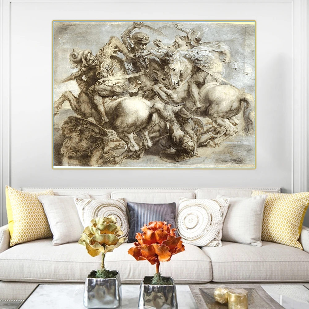 The battle of Anghiari by Leonardo da Vinci Canvas Oil Painting Famous Artwork Picture Wall Decor Home Living room Decoration
